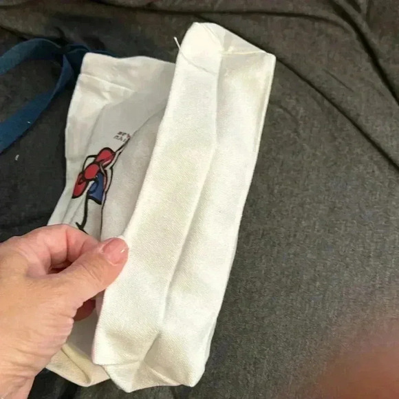 Hello Kitty white canvas tote with blue handles. - Picture 7 of 7